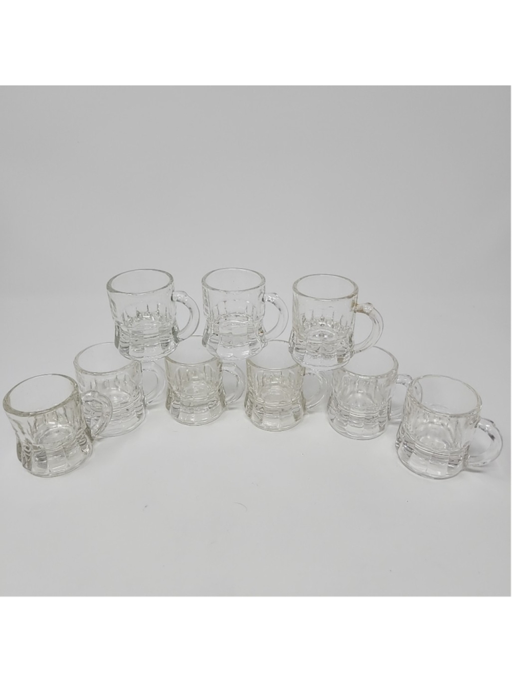 Vintage Federal Glass Clear MINI Stein Mug Beer Shot Glasses 2" Barware Set of 9